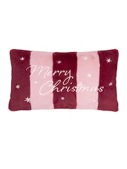 Furn BurgundyPink Merry Christmas Faux Fur Stripe Fibre Filled Cushion - Image 2 of 4