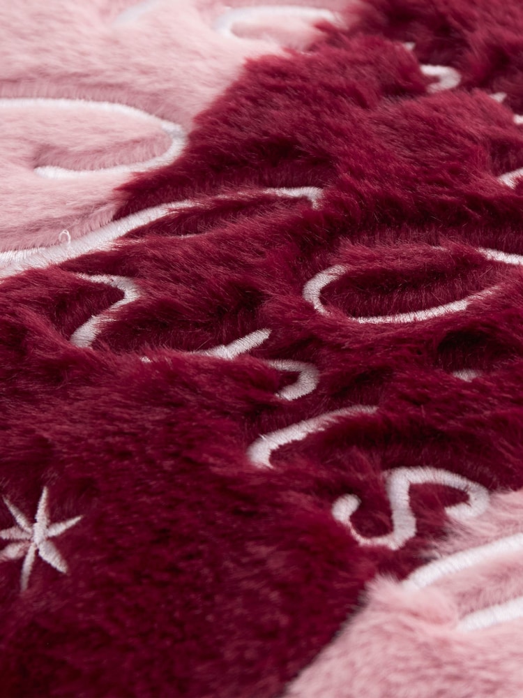 Furn BurgundyPink Merry Christmas Faux Fur Stripe Fibre Filled Cushion - Image 4 of 4 Furn BurgundyPink Merry Christmas Faux Fur Stripe Fibre Filled Cushion - Image 4 of 4