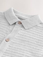 Light Grey Short Sleeves 100% Cotton Textured Button Through Jumper - Image 3 of 4