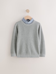 Grey Full Sleeves Twist Mock Layer 100% Cotton Jumper - Image 1 of 4
