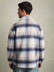 Reiss Blue Multi Kinkade Brushed Wool-Blend Check Overshirt - Image 5 of 6