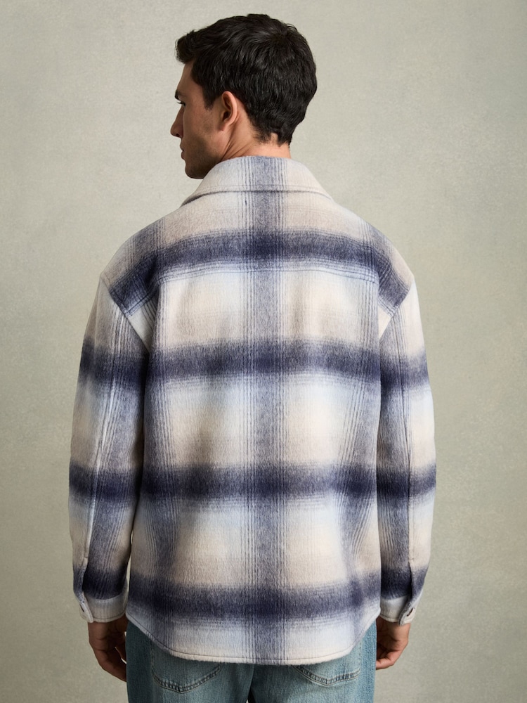 Reiss Blue Multi Kinkade Brushed Wool-Blend Check Overshirt - Image 5 of 6
