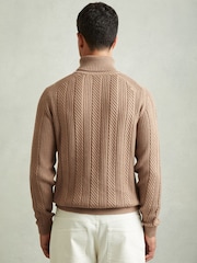 Reiss Camel Flick Cabled Roll-Neck Jumper with Cotton and Wool - Image 4 of 5