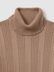Reiss Camel Flick Cabled Roll-Neck Jumper with Cotton and Wool - Image 5 of 5