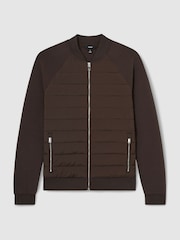 Reiss Dark Chocolate Rochdale Hybrid Quilt Raglan-Sleeve Bomber Jacket - Image 2 of 5