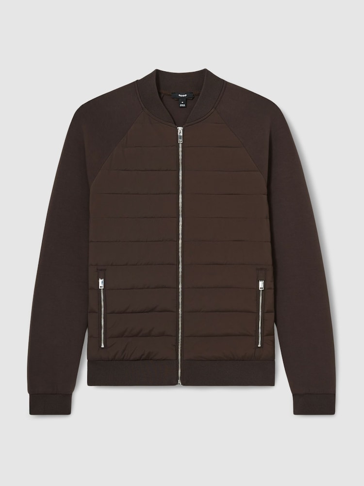 Reiss Dark Chocolate Rochdale Hybrid Quilt Raglan-Sleeve Bomber Jacket - Image 2 of 5