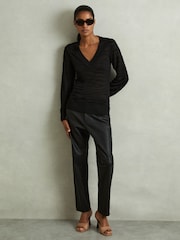 Reiss Black Zana Striped V-Neck Jumper - Image 3 of 6