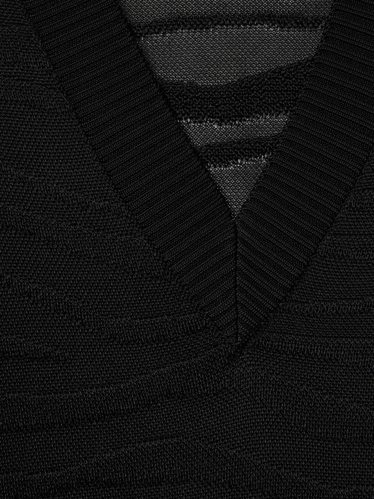 Reiss Black Zana Striped V-Neck Jumper - Image 6 of 6