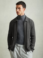 Reiss Winnie Zip Through Cabled Jumper with Cotton and Wool - Изображение 1 из 6