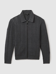 Reiss Winnie Zip Through Cabled Jumper with Cotton and Wool - Изображение 2 из 6