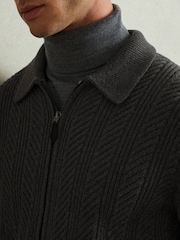 Reiss Winnie Zip Through Cabled Jumper with Cotton and Wool - Изображение 3 из 6