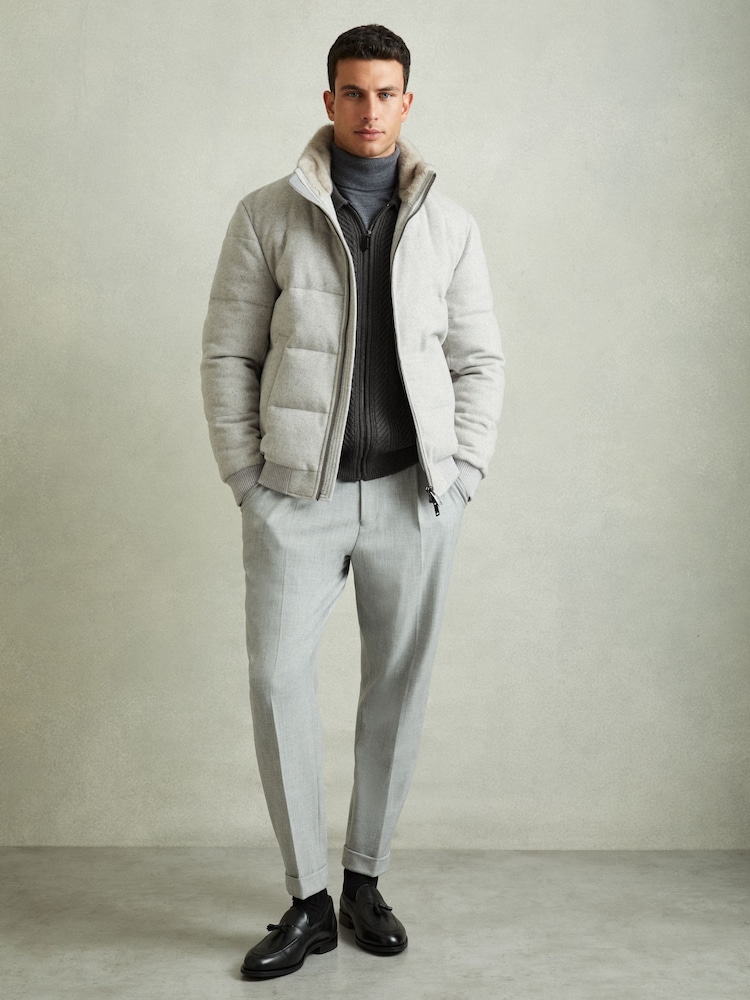Reiss Mid Grey Melange Winnie Zip Through Cabled Jumper with Cotton and Wool - Image 5 of 6