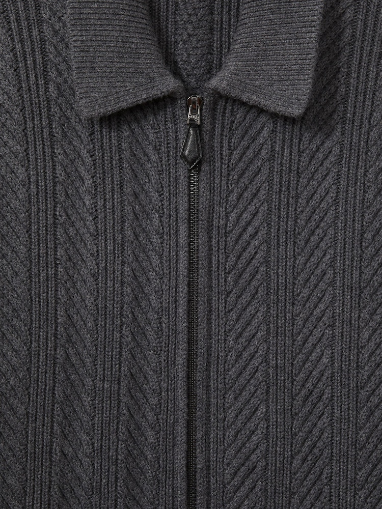 Reiss Winnie Zip Through Cabled Jumper with Cotton and Wool - Изображение 6 из 6