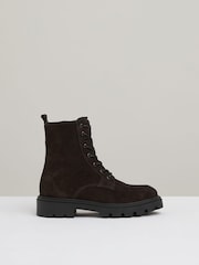 Reiss Chocolate Ellie Leather Lace-Up Boots - Image 1 of 5