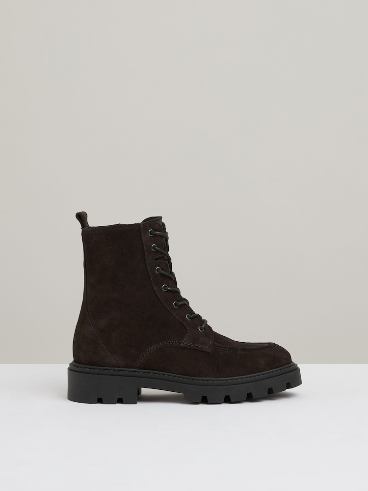 Reiss Chocolate Ellie Leather Lace-Up Boots - Image 1 of 5