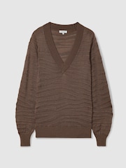 Reiss Mink Zana Striped V-Neck Jumper - Image 2 of 6