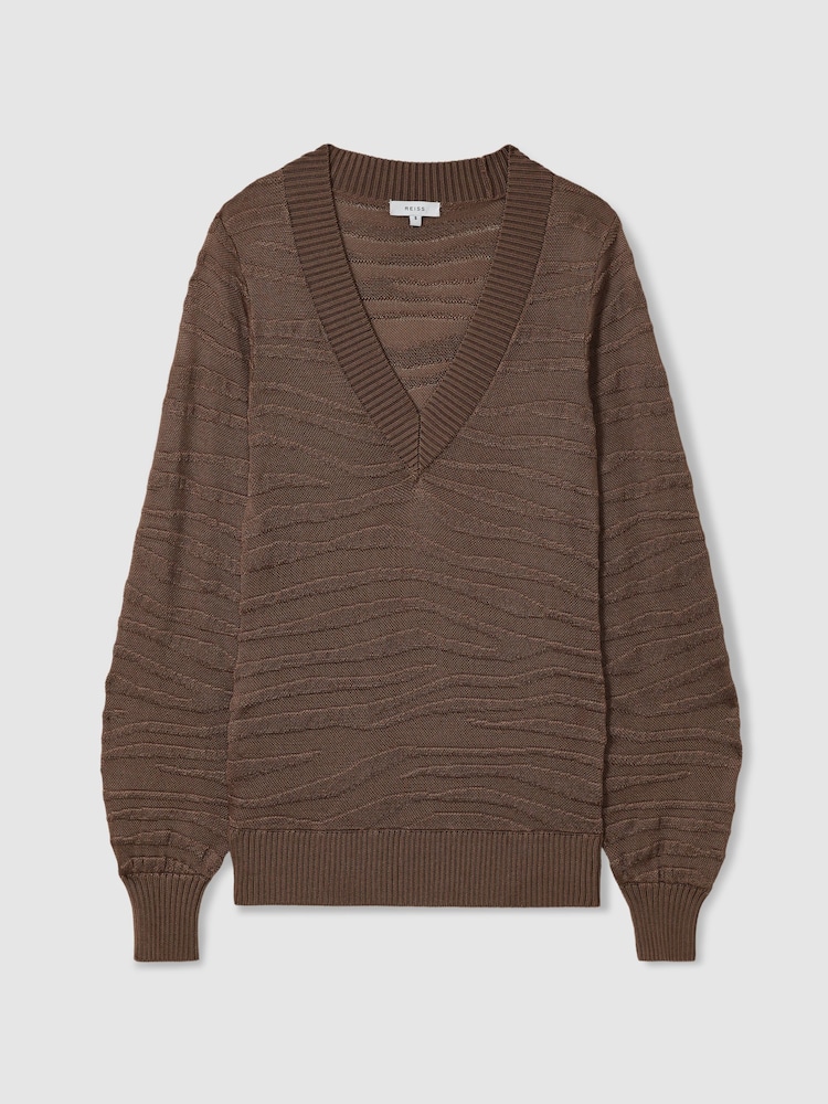 Reiss Mink Zana Striped V-Neck Jumper - Image 2 of 6