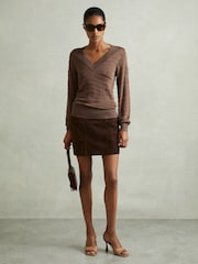Reiss Mink Zana Striped V-Neck Jumper - Image 5 of 6