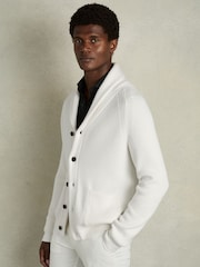 Reiss White Winters Ribbed Shawl-Collar Cardigan with Cotton and Wool - Image 1 of 6