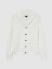 Reiss White Winters Ribbed Shawl-Collar Cardigan with Cotton and Wool - Image 2 of 6