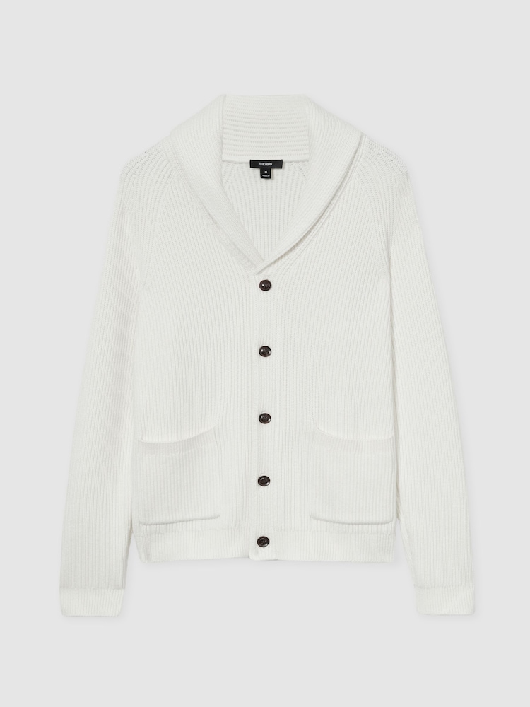 Reiss White Winters Ribbed Shawl-Collar Cardigan with Cotton and Wool - Image 2 of 6