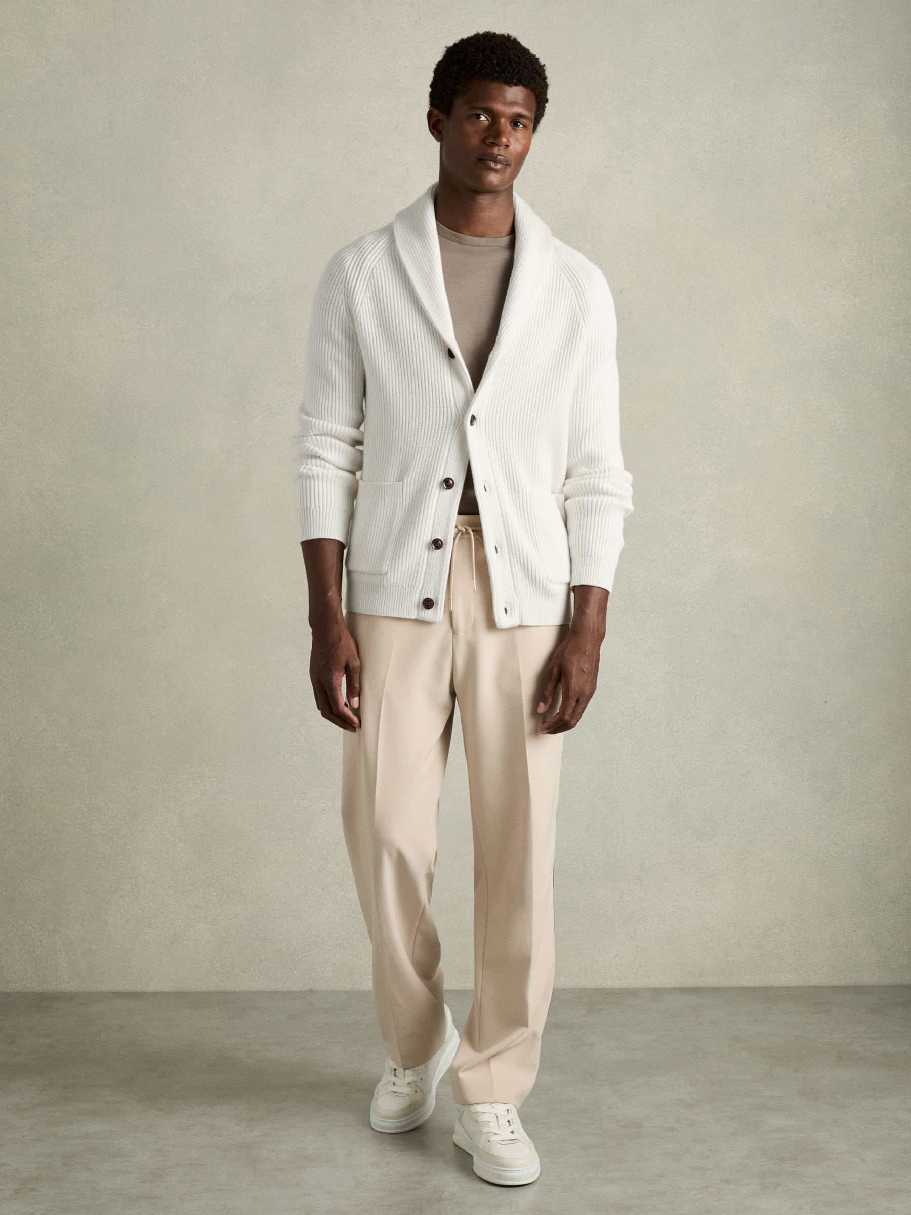 white shawl collar cardigan