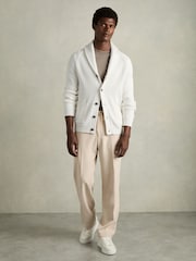 Reiss White Winters Ribbed Shawl-Collar Cardigan with Cotton and Wool - Image 3 of 6