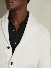 Reiss White Winters Ribbed Shawl-Collar Cardigan with Cotton and Wool - Image 4 of 6