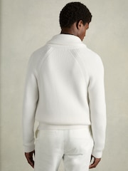Reiss White Winters Ribbed Shawl-Collar Cardigan with Cotton and Wool - Image 5 of 6