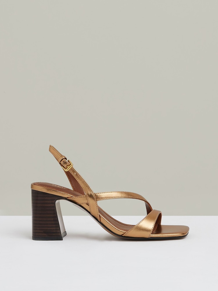 Reiss Bronze Alice Strappy Leather Heeled Sandals - Image 1 of 5