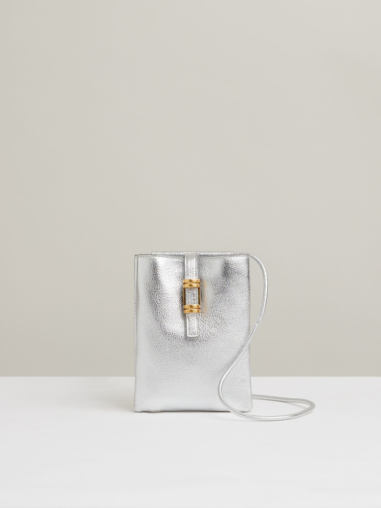 Reiss Silver Vienna Leather Phone Holder - Image 1 of 4