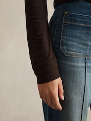 Reiss Chocolate Brady Jersey V-Neck Top - Image 5 of 7