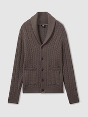 Reiss Taupe Melange Armitage Cabled Shawl-Collar Cardigan with Cotton and Wool - Image 2 of 6