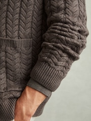 Reiss Taupe Melange Armitage Cabled Shawl-Collar Cardigan with Cotton and Wool - Image 5 of 6