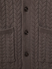 Reiss Taupe Melange Armitage Cabled Shawl-Collar Cardigan with Cotton and Wool - Image 6 of 6
