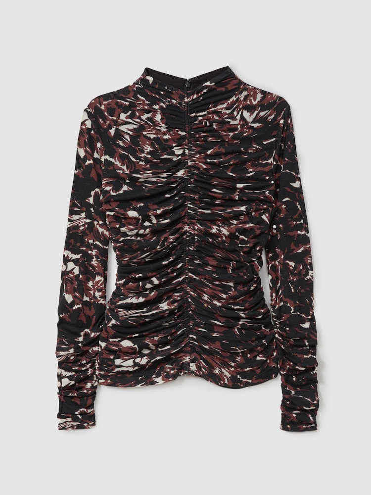 Reiss Black/Brown Tammy Printed Ruched Top - Image 2 of 5