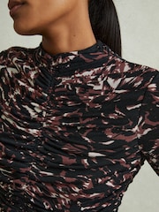 Reiss Black/Brown Tammy Printed Ruched Top - Image 3 of 5