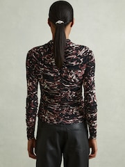 Reiss Black/Brown Tammy Printed Ruched Top - Image 4 of 5