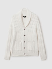 Reiss White Armitage Cabled Shawl-Collar Cardigan with Cotton and Wool - Image 2 of 6