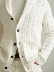 Reiss White Armitage Cabled Shawl-Collar Cardigan with Cotton and Wool - Image 3 of 6