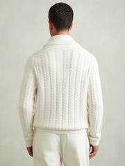 Reiss White Armitage Cabled Shawl-Collar Cardigan with Cotton and Wool - Image 4 of 6