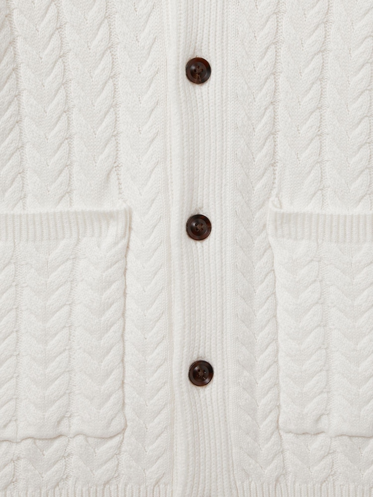 Reiss White Armitage Cabled Shawl-Collar Cardigan with Cotton and Wool - Image 6 of 6