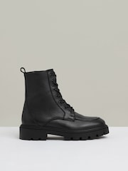 Reiss Black Ellie Leather Lace-Up Boots - Image 1 of 5
