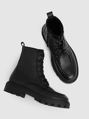 Reiss Black Ellie Leather Lace-Up Boots - Image 3 of 5