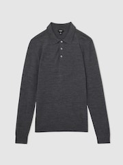 Reiss Derby Grey Marl Trafford Merino Wool Polo Shirt - Image 2 of 5