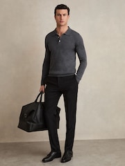Reiss Derby Grey Marl Trafford Merino Wool Polo Shirt - Image 3 of 5