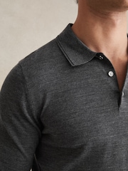 Reiss Derby Grey Marl Trafford Merino Wool Polo Shirt - Image 4 of 5