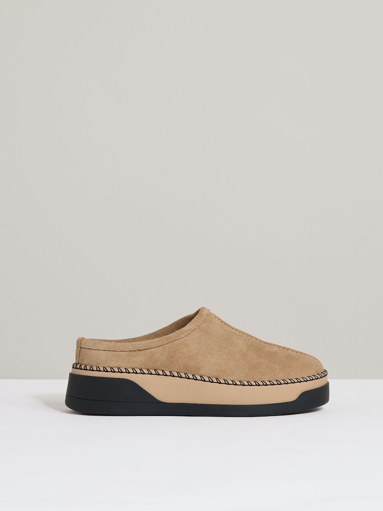 Reiss Tan Sydney Suede Shearling-Lined Mules - Image 1 of 5