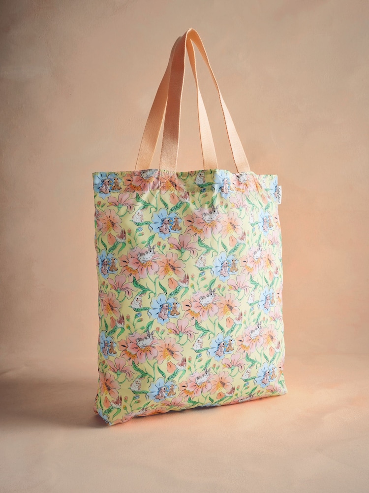 Cath Kidston Yellow Bunnies Floral Foldaway Tote Bag - Image 1 of 4