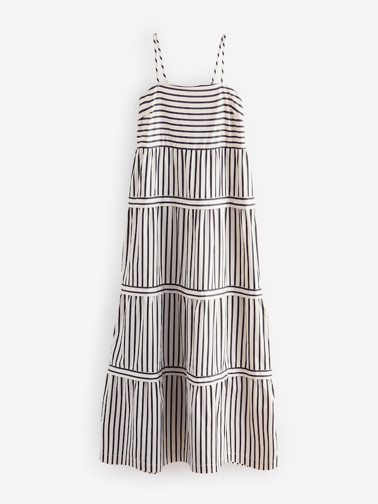 Black/White Maxi Stripe Tiered 100% Cotton Dress - Image 1 of 3